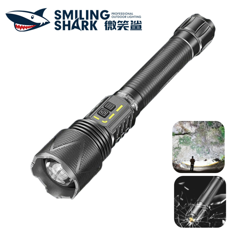 Smiling Shark SD0928 ไฟฉาย LED M77 Super Bright 15000LM 6 โหมด Type-c ชาร์จไฟฉายพร้อมค้อนความปลอดภัย