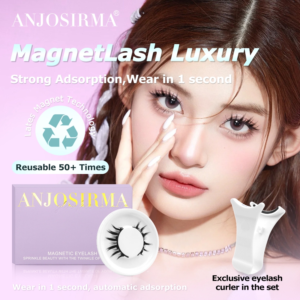anjosirma 4 ชิ้นขนตาแม่เหล็ก 3 มิติพร้อมคลิปขนตาปลอมที่สามารถนำกลับมาใช้ใหม่ได้ง่ายสำหรับการแต่งหน้าขนตาธรรมชาติ 1 คู่ขนตาปาร์ตี้