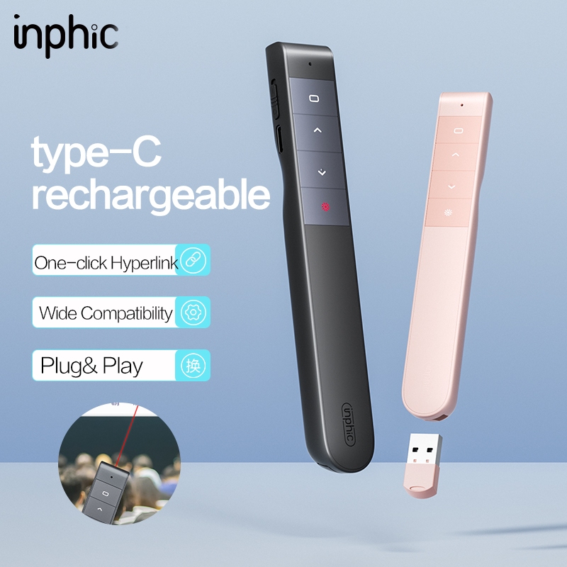 INPHIC 2.4GHz Wireless Presenter PPT Pointer พร้อมเลเซอร์พอยน์เตอร์ Laser Pointer type-c recharge เลเซอร์พอยเตอร์ รีโมท พรีเซนต์
