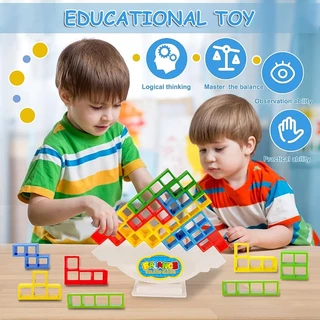 GeeToy เกมทาวเวอร์ เตตริส สีสันสดใส เตตริส ของเล่นสมดุลบล็อกซ้อนซ้อนซ้อนประกอบอาคารบล็อกของเล่นเพื่อการศึกษาสําหรับเด็ก
