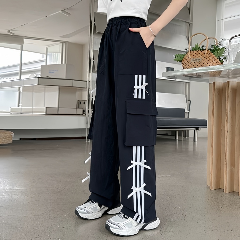 honeywears⚡️พร้อมส่ง⚡️กางเกงคาร์โก้เด็กผู้หญิงแฟชั่น ขายาว เอวยางยืด ขากว้างลำลอง สไตล์เกาหลี ฤดูร้อน ไซส์ 120-160 - รูปที่ 7