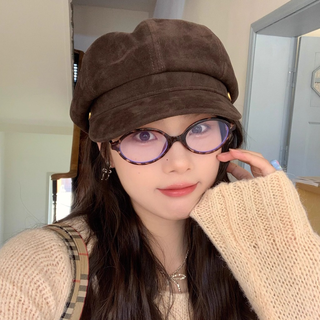 Ding เดินสไตล์คุณภาพสูงหนังนิ่มแปดเหลี่ยมหมวกหญิง Retro อารมณ์ All-Match Beret Newsboy จิตรกรหมวกใหม่