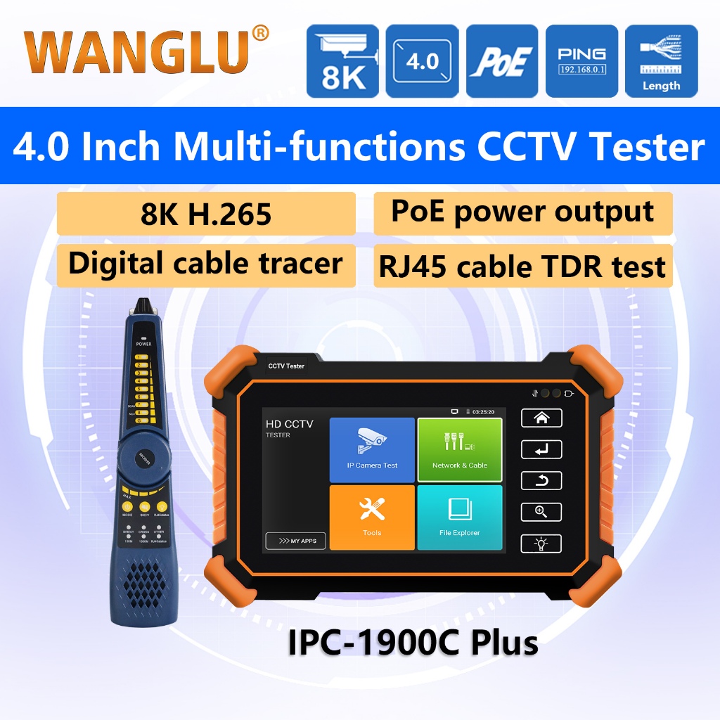 WANGLU ข้อมือ 4 นิ้ว IPC-1900C Digital Cable Tracer RJ45 TDR สายกล้องวงจรปิด IPC Tester