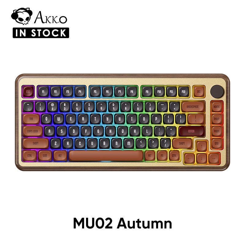 Akko MU02 เคสไม้ฤดูใบไม้ร่วง 75% คีย์บอร์ดเชิงกลหลายโหมดพร้อมโปรไฟล์ MOA RGB Backlit Hotswap-Socket