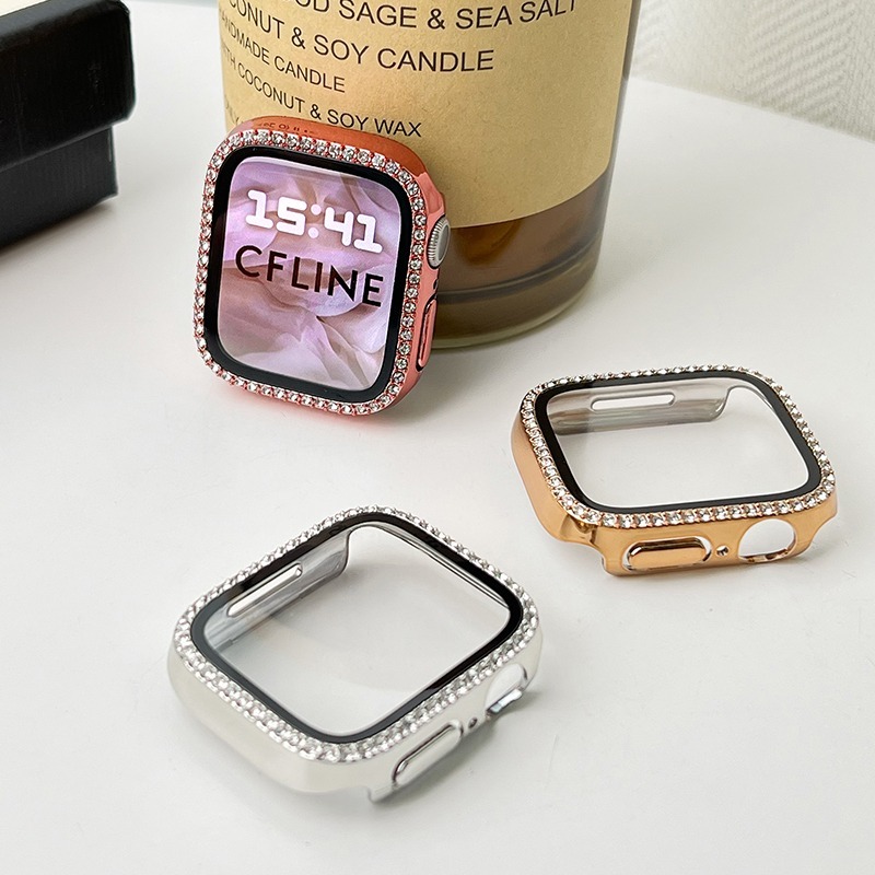 เพชรกันชนป้องกันกรณีสําหรับ Apple Watch 10 9 8 7 6 4 2 Bling สําหรับ iWatch 46 มม.40/44 มม.38/42 มม.41/45 มม.