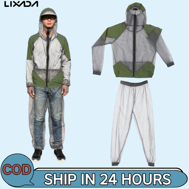 [LIXADA Mall] ชุดกันยุงกลางแจ้งเสื้อแจ็คเก็ตแมลงตาข่ายชุดคลุมด้วยผ้าตกปลาตั้งแคมป์แจ็คเก็ตแมลงป้องกันตาข่ายตกปลาเสื้อผ้ายุงชุดป้องก