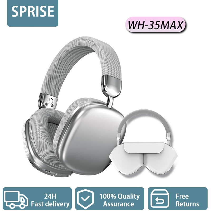 Sprise WH35 เงินบลูทูธหูฟังหูฟังไร้สาย HiFi พร้อมไมโครโฟน Gaming/เพลงพับ Over Ear กีฬาชุดหูฟัง TF/AUX