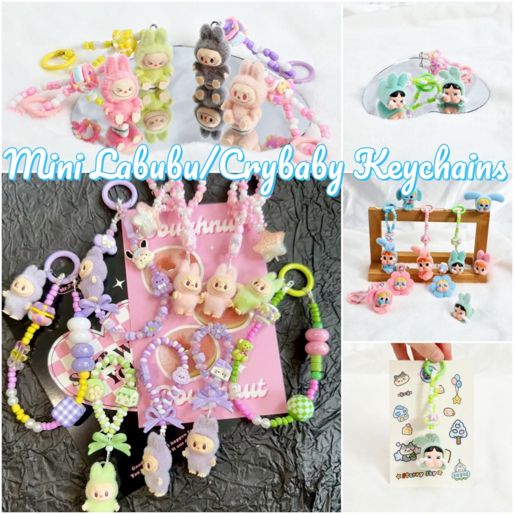 POP BEAN Keychain POP MART ตุ๊กตารีแอมป์อุปกรณ์เสริมการ์ตูนสร้างสรรค์หัวเข็มขัดน่ารักทําเองเครื่องประดับจี้ตาแกะเล็บพวงกุญแจ