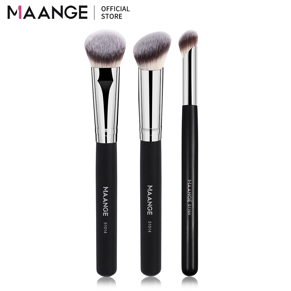 MAANGE ความต้องการ 3ชิ้นมัลติฟังก์ชั่ชุดแปรงแต่งหน้าขนแปรงนุ่มคอนซีลเลอร์แปรงคอนทัวร์แปรงสีดํา52084