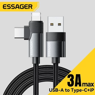 Essager 65W ประเภท C/USB-A ถึง L+ C สาย 2 ใน 1 Fast Charging สายไฟอะแดปเตอร์สําหรับ ip 5 ~ 16 Huawei