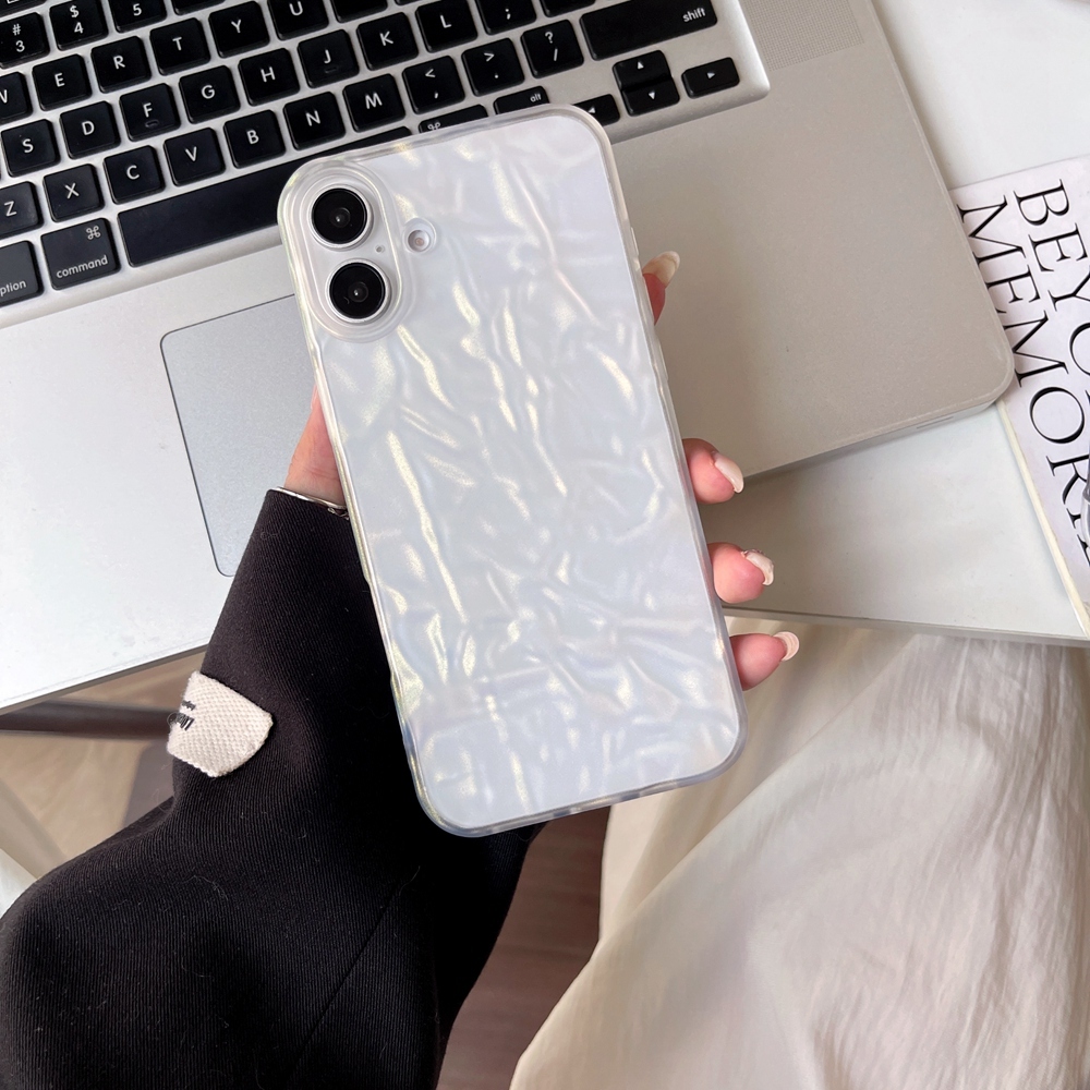 Pearlescent สีขาวครึ่งใส 3D Pleatsเคสโทรศัพท์สําหรับiPhone 16 15 14 12 11 13 Pro Max Mini XR X XS Max 7 8 Plus Soft Cover