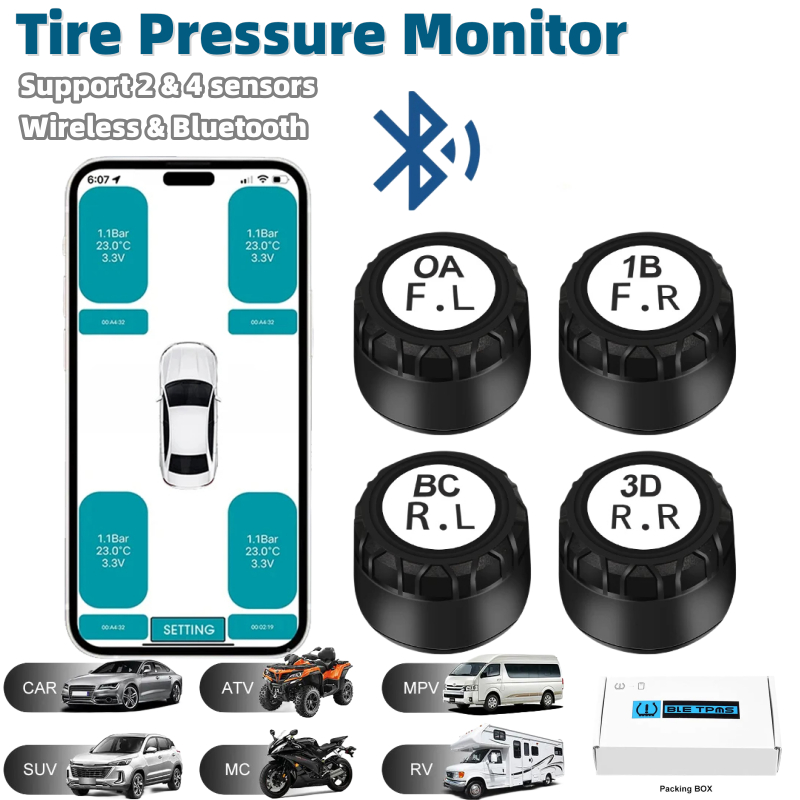 เซ็นเซอร์ความดันยาง TPMS สําหรับรถจักรยานยนต์รถบรรทุกบลูทูธระบบตรวจสอบความดันยางเซนเซอร์ภายนอก Andro