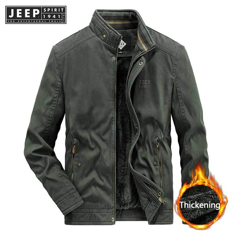 Jeep SPIRIT 1941 ESTD 2024 ฤดูใบไม้ร่วง/ฤดูหนาวใหม่หนาตุ๊กตาหลวมขนาดใหญ่ยืนขึ้นปก