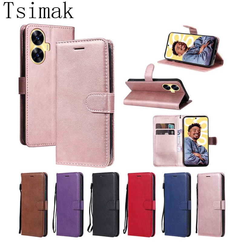 เคสโทรศัพท์สําหรับOPPO Realme C51 C53 C55 หมายเหตุ 50 ขาตั้งหนังช่องใส่การ์ดสําหรับOppo A18 A38 A58 