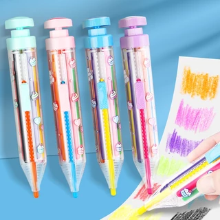 8 in 1 ดินสอสีหลากสี Kawaii ดินสอสีแบบพับเก็บได้งานฝีมือศิลปะ DIY Graffiti วาดภาพวาดปากกาหมุนน้ํามันดินสอเครื่องเขียนโรงเรียนอุปกรณ์สํานักงาน