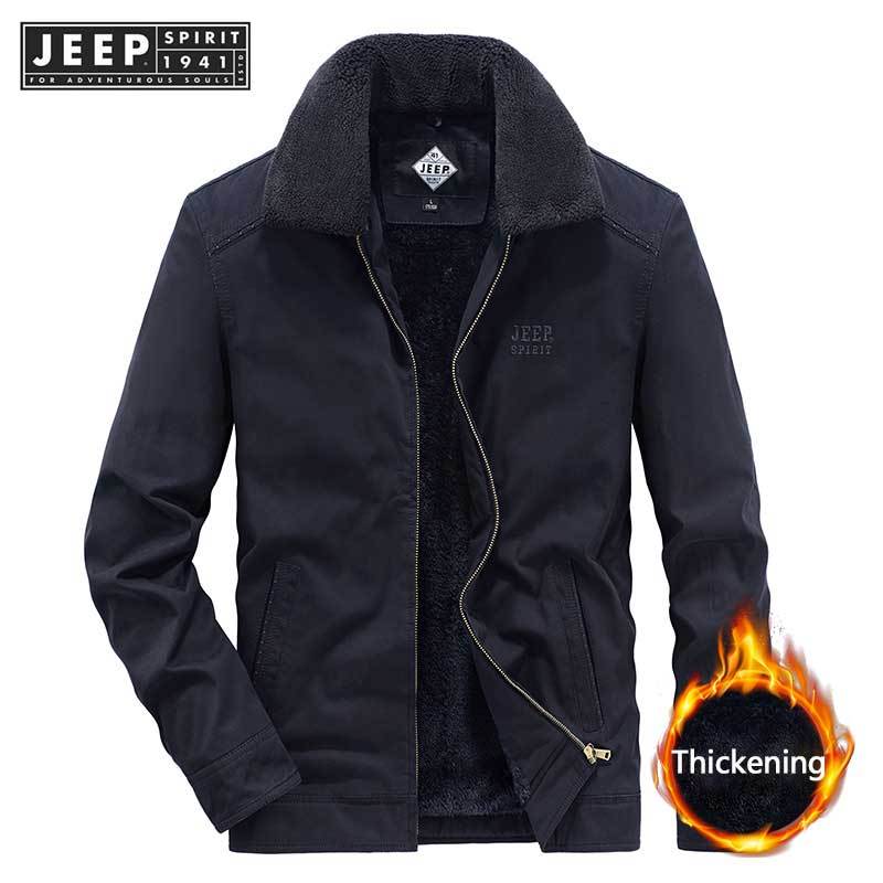 Jeep SPIRIT 1941 ESTD เสื้อแจ็คเก็ตกันหนาวและผ้ากํามะหยี่หนาทําจากผ้าฝ้ายแท้สําหรับสวมใส่วัยกลางคน