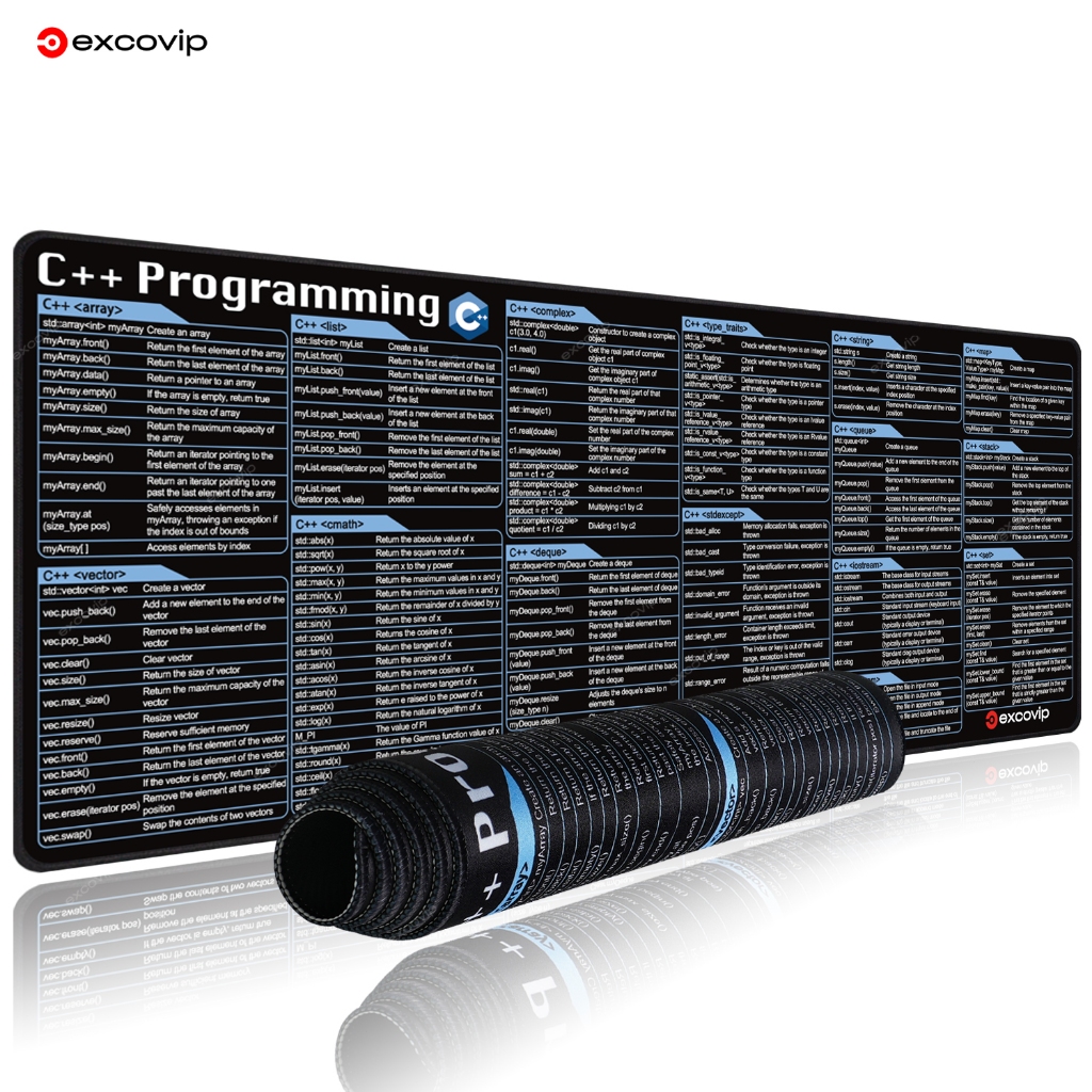 Excovip ภาษาอังกฤษ C++ ปุ่มลัดแผ่นรองเมาส์การเขียนโปรแกรมคอมพิวเตอร์ภาษานุ่มสบาย Seaming ทนต่อการสึกหรอ Dirt-Slip คอมพิวเตอร์เดสก์ท็อปแล็ปท็อปการเรียนรู้สํานักงาน