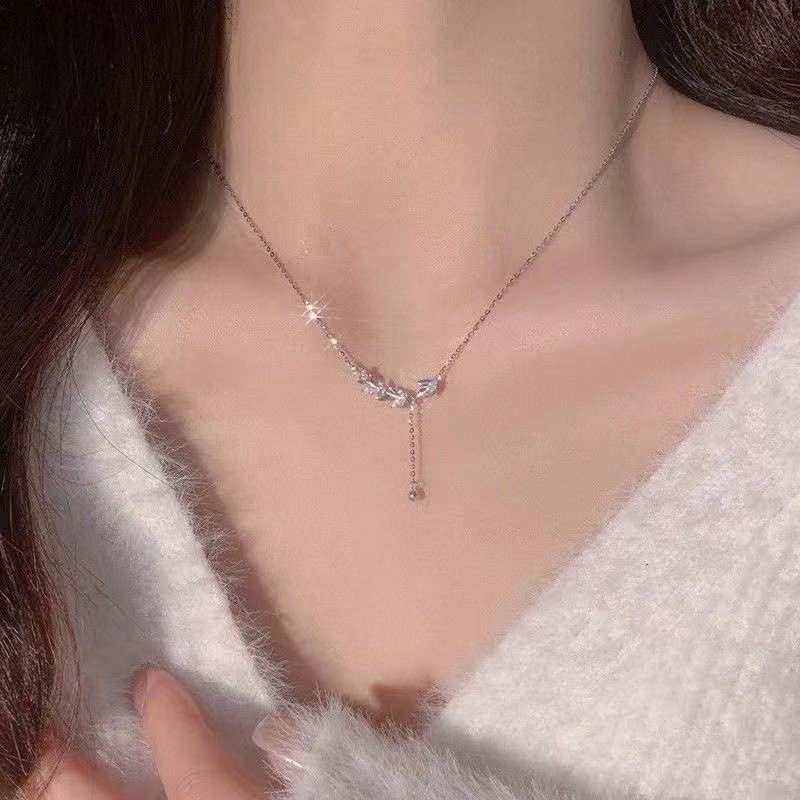 แฟชั่นเกาหลีข้าวสาลีหูสร้อยคอ s925 จี้เงินสร้อยคอผู้หญิง Minimalist เครื่องประดับของขวัญ