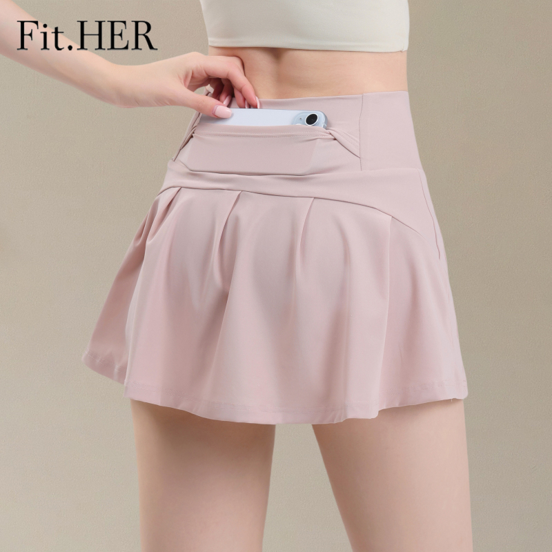 Fit.HER Tennis Skirt - Stretch Quick-Dry Two-Piece Style Fitness Pleated Training Skirt with Anti-Exposure Design for Running and Sports