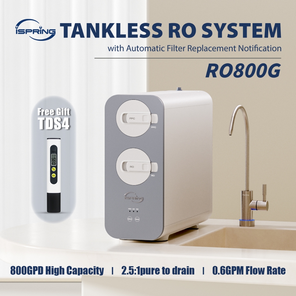 ISpring RO800G ระบบกรอง Reverse Osmosis ไร้ถัง 800 GPD ภายใต้อ่างล้างจานเครื่องกรองน้ําดื่ม 2.5:1 Pu