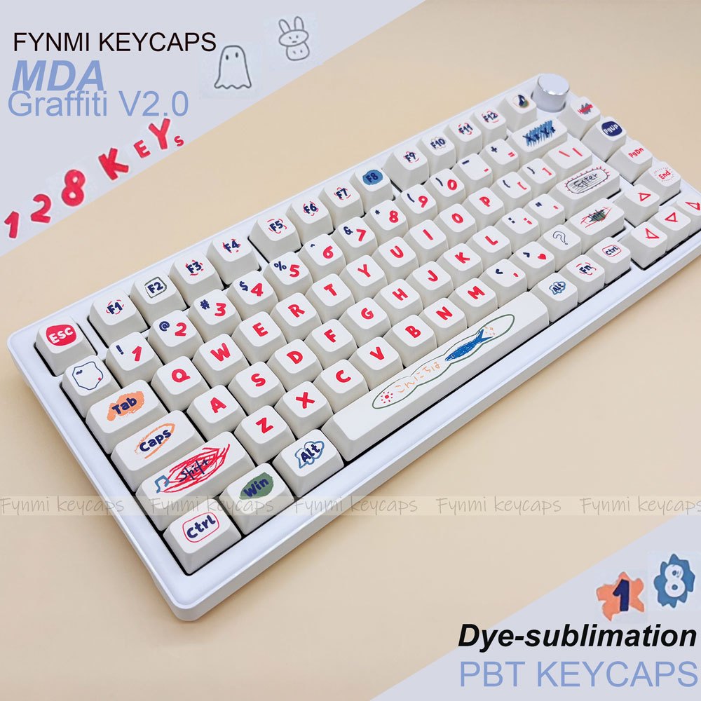 Fynmi MDA128 คีย์ Graffiti Keycaps PBT Dye Sublimation Keycaps สําหรับแป้นพิมพ์เครื่องกล ANSI