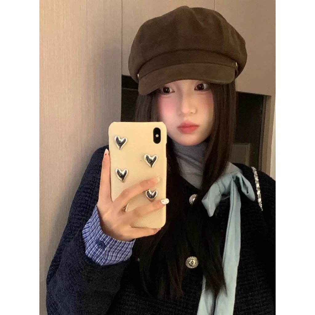Retro สไตล์อังกฤษอารมณ์ All-Match Beret ผู้หญิงฤดูใบไม้ร่วงฤดูหนาว Big Head รอบ Newsboy หมวกแสดงใบหน้าขนาดเล็กแปดเหลี่ยมสี