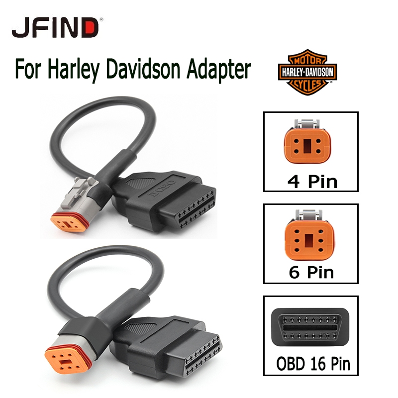 สําหรับ Harley Davidson OBD2 มอเตอร์อะแดปเตอร์ 4-Pin 6-Pin ถึง 16 Pin สาย OBD ELM 327 เครื่องสแกนเนอร์ชายและหญิงรถจักรยานยนต์ซ็อกเก็ต