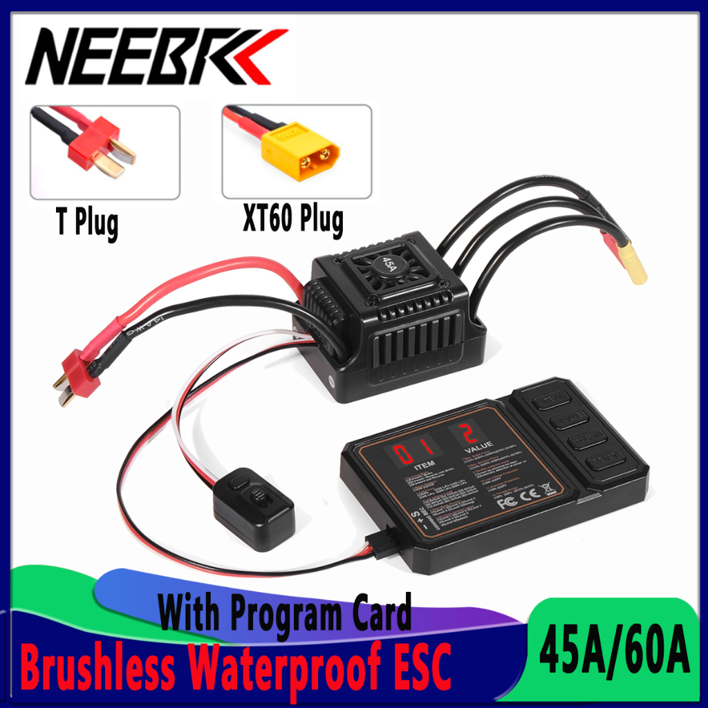 Neebrc 45A 60A RC ESC Brushless กันน้ํา 2-3S ESC และ XT60 ปลั๊กโปรแกรมการ์ดสําหรับ 1/10 1/12 1/14 1/16 RC รถ F540 3650 มอเตอร์ไร้แปรง
