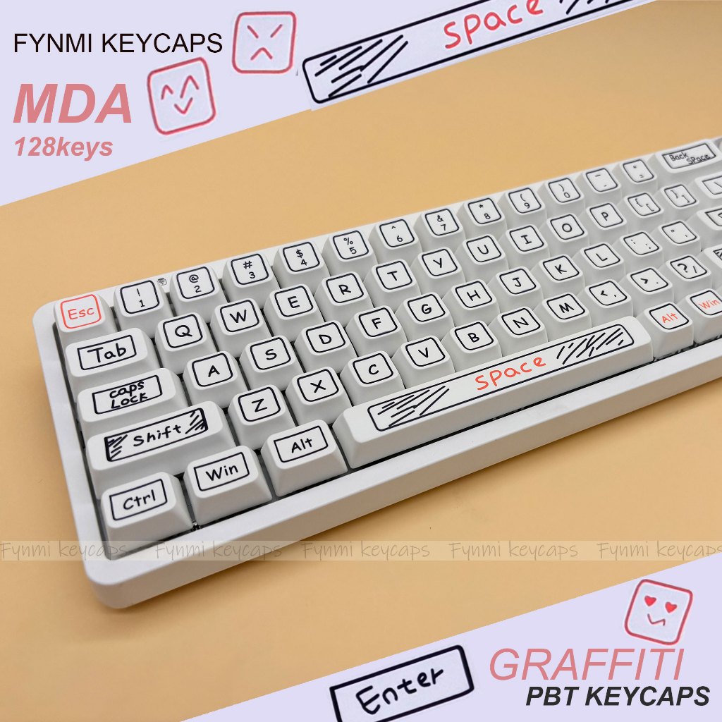 MDA Graffiti Keycaps PBT Dye Sublimation 128 คีย์ ANSI Keycaps จากโรงงานปุ่มกด Fynmi