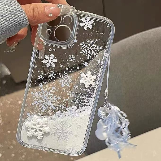 ความคิดสร้างสรรค์คริสต์มาสเกล็ดหิมะรูปแบบหิมะglitter Liquid Quicksandเคสโทรศัพท์สําหรับIPhone 16 15 14 13 12 11 Pro Max Plus Clear Hardอะคริลิคปกหลัง