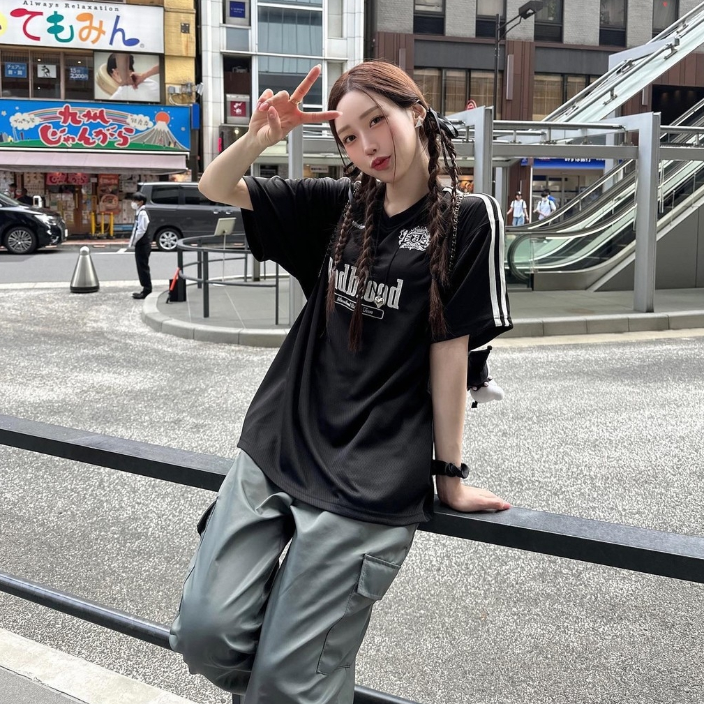 ส่งไวจากไทย SELLDA M-2XL แขนสั้น ฝ้าย เสื้อยืด ผู้หญิง งานปัก ลายทาง เสื้อสาวอวบ คอวี เสื้อ oversize เกาหลี โอเวอร์ไซส์