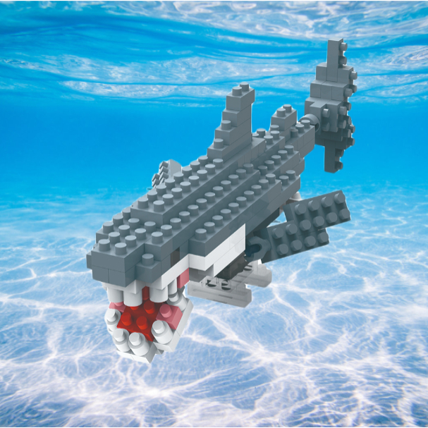 Diy บล็อกตัวต่อน่ารัก Ocean Series Whale Shark Clownfish Shark Seal