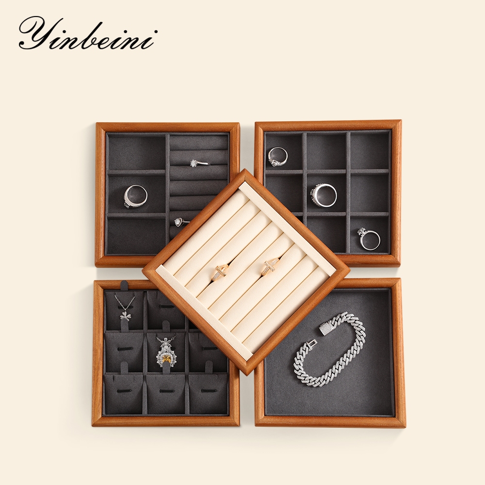 Yinbeini สร้อยคอต่างหูแสดงข้อมือถาดเครื่องประดับไม้จัดเก็บเครื่องประดับจี้ถาดจัดนิทรรศการ P027
