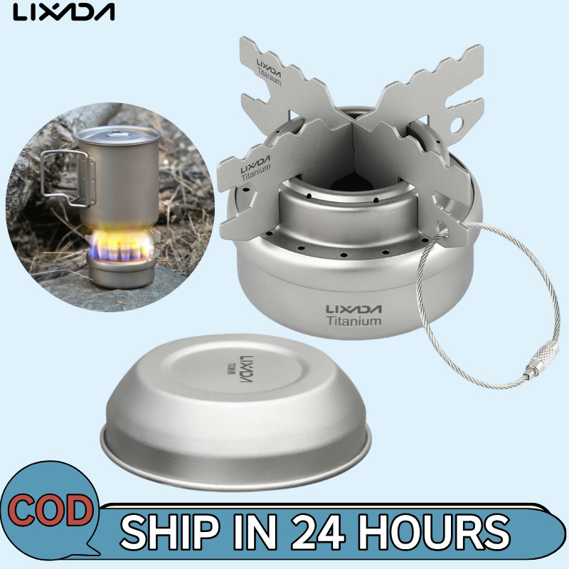 LIXADA [ลิดา ห้างสรรพสินค้า] ขัด เตาแอลกอฮอล์ไทเทเนียมขนาดเล็กแบบพกพาพร้อมฝาปิดเตาข้ามยืนแร็คกลางแจ้งตั้งแคมป์เดินป่าแบกเป้ทําอาหารเตาแอลกอฮอล์