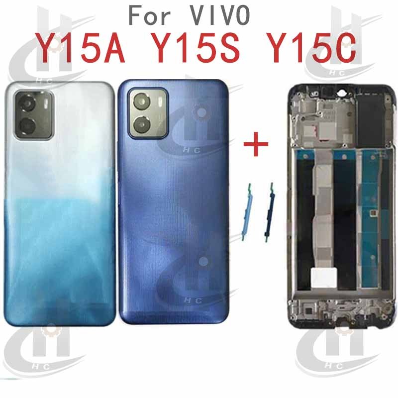 สําหรับ VIVO Y15A Y15S Y15C แบตเตอรี่ฝาหลังกรอบกลาง + ปุ่ม + กรอบด้านหน้า LCD + เลนส์กรอบกล้อง