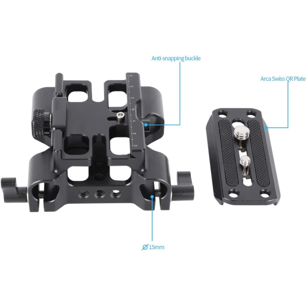 NICEYRIG 15mm Rod Rail Baseplate Quick Release for Arca-Swiss Standard, 2-in-1 DSLR Camera Base Plate Applicable for Tripod, Shoulder Rig, Follow Focus, Matte Box - 545