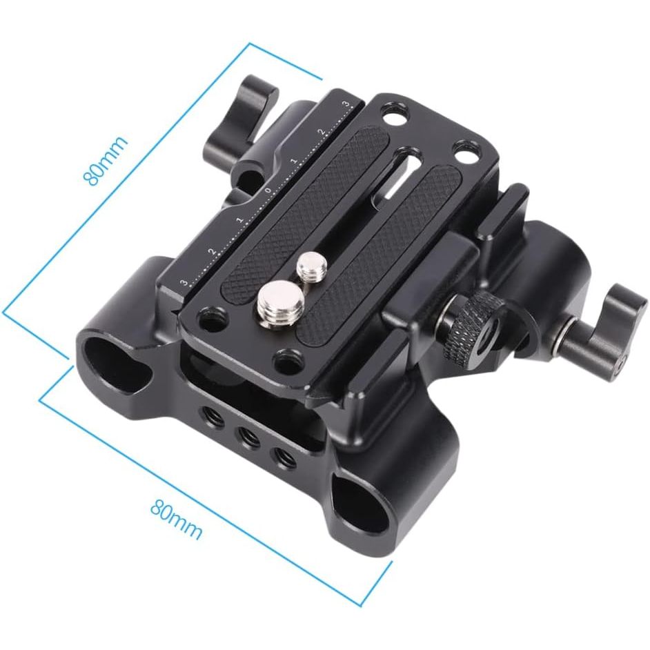NICEYRIG 15mm Rod Rail Baseplate Quick Release for Arca-Swiss Standard, 2-in-1 DSLR Camera Base Plate Applicable for Tripod, Shoulder Rig, Follow Focus, Matte Box - 545