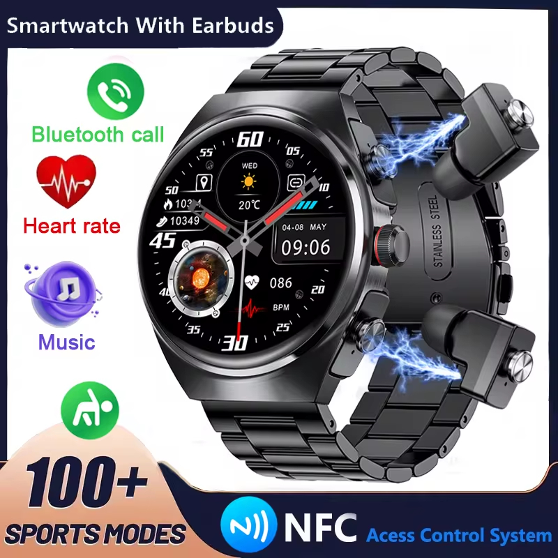 ใหม่กลางแจ้ง 2 In 1 TWS หูฟังสมาร์ทนาฬิกา BlueTooth Call Heart Rate กีฬาฟิตเนสผู้ชายผู้หญิงเพลง NFC สุขภาพ Smartwatch ของขวัญ