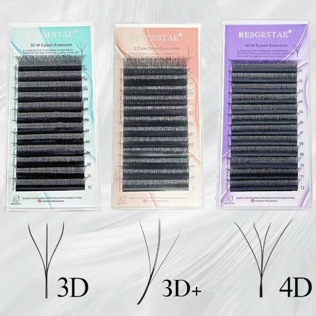 W รูปร่าง 3D ขนตาปลอม 3D + 4D W รูปร่าง 4D ดอกไม้ขนตาธรรมชาติ 0.07mm C / D Curve ต่อขนตา