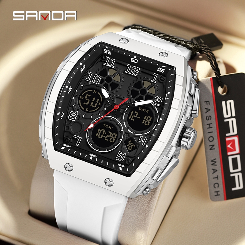Sanda 6157-2/ในสต็อก Luxury Luminous ว่ายน้ํานาฬิกาโลหะ Hollow-out Dial กีฬานาฬิกากันน้ําสําหรับผู้ชาย