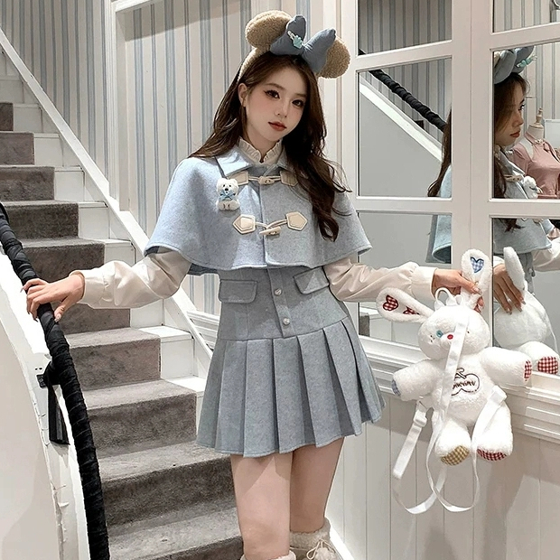 French Party Party แฟชั่นชุดสีฟ้าอ่อนผู้หญิง Slim-fit แคบเอว Contrast เย็บ High-End Design รอบคอยาว @-