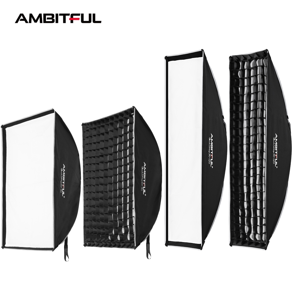 Ambitful QS6090 QS30120 QUICK Release Bowens Mount Strip Softbox + ตารางรังผึ้งกลางแจ้งกล่องนุ่มสําห