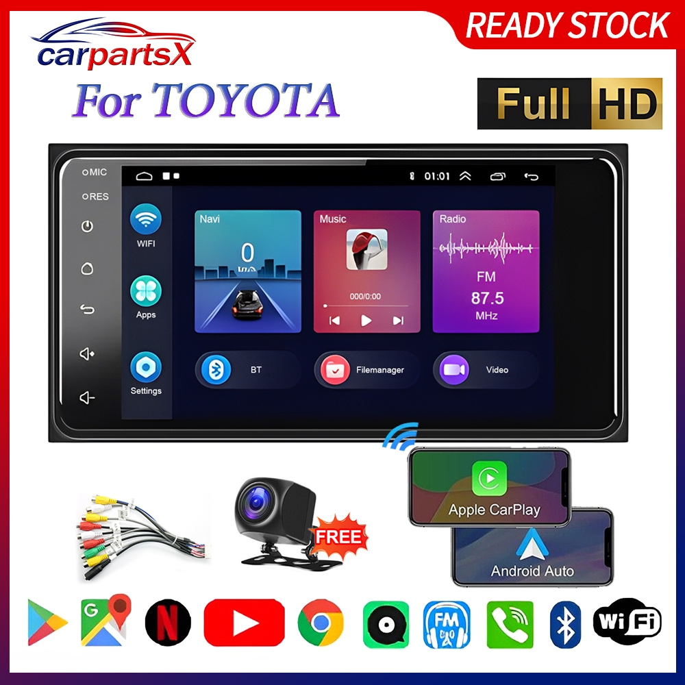 Carplay จอภาพติดรถยนต์ขนาด 7 นิ้ว พร้อมระบบสัมผัส MP5 ของ Android พร้อมระบบนำทาง GPS สำหรับการถอยหลัง พร้อมระบบ Android Auto Mirrorlink สำหรับกล้องติดรถยนต์ TOYOTA ฟรี
