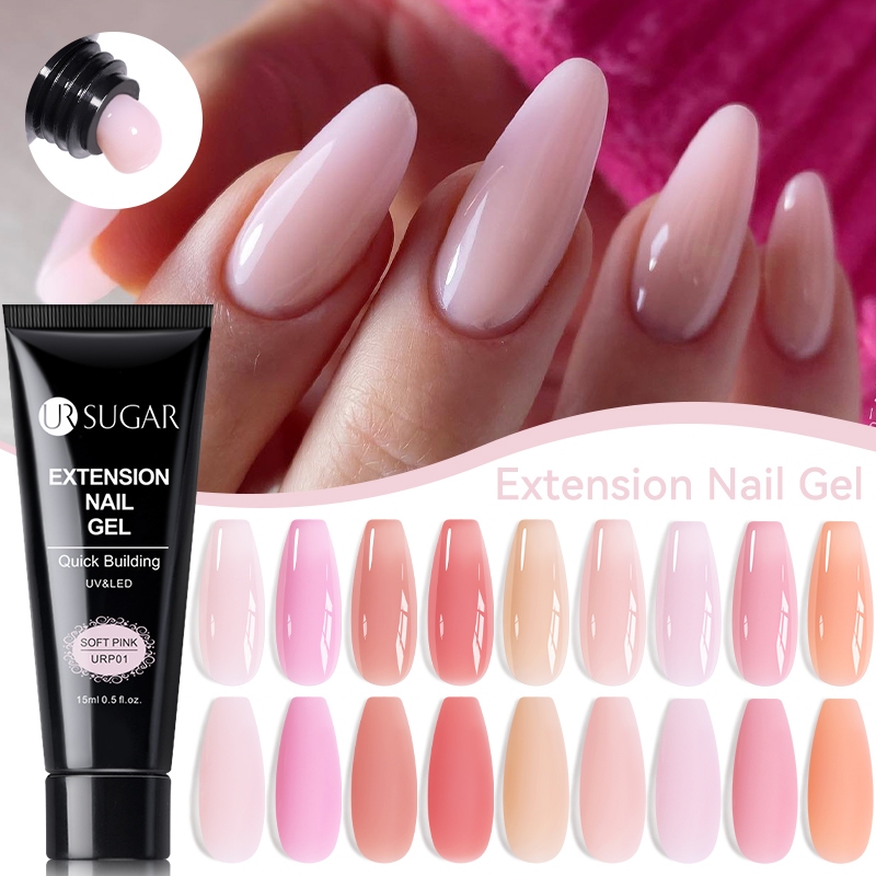 Ur SUGAR 15ml Pink Jelly Nail Poly Extension Gel Nail Polish Milky White Clear Color Soak Off UV Extended Gel สําหรับต่อเล็บ