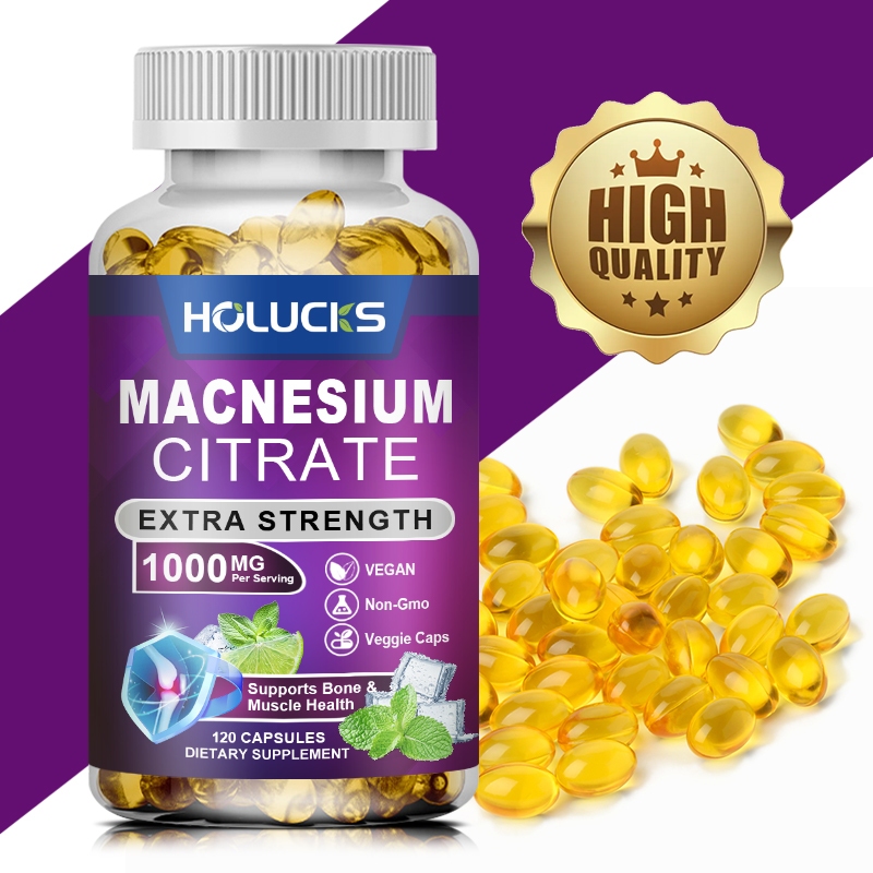 Holucks Magnesium Citrate1000mg - Max Absorption Magnesium Powder Capsules สําหรับกล้ามเนื้อ, ประสาท, กระดูกและหัวใจ, การดูดซึมสูง Citrate Complex Capsules