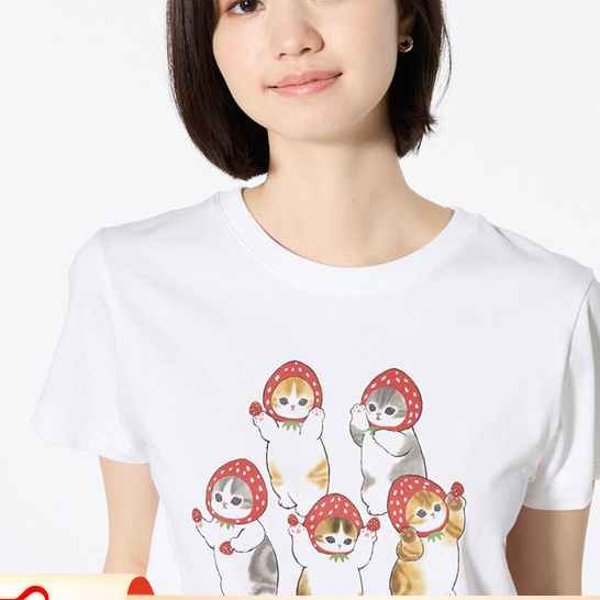 Uniqlo Womens Parent Child UT Mofusand เสื้อยืดพิมพ์ลายแขนสั้นแมวน่ารัก 476175