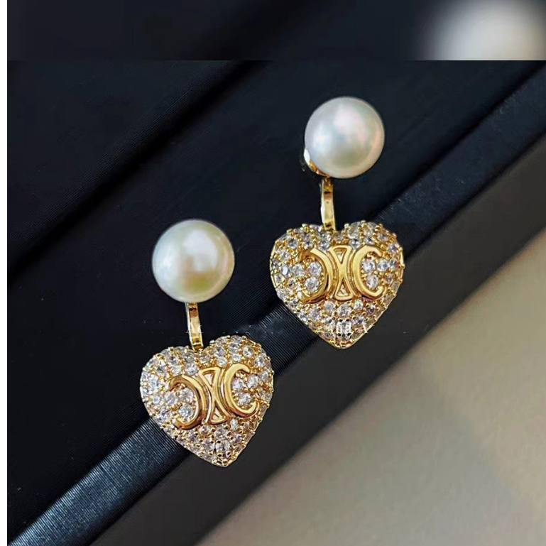 ต่างหู รูปหัวใจ ประดับเพทาย ทรงโค้ง