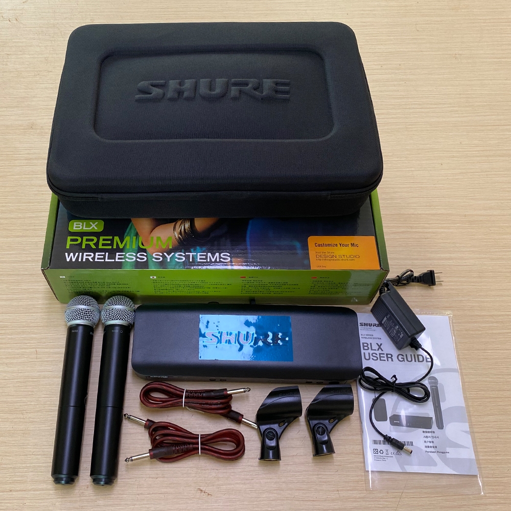 Shure BLX288 SM58 ไมโครโฟนไร้สาย 2 ช่อง พร้อมกระเป๋าเดินทาง ระยะการส่งสัญญาณ 80 ม