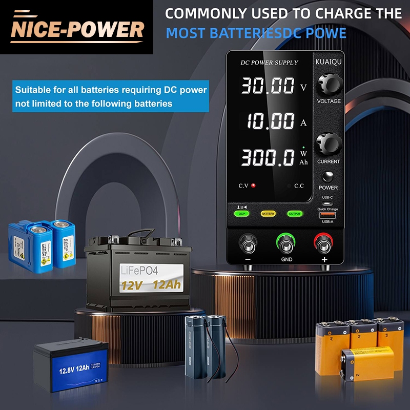 Nice-power DC Power Supply 30V 10A พร้อมพอร์ต Type-C, แหล่งปรับได้ 60V 5A Majored ในการชาร์จแบตเตอรี่, แหล่งจ่ายไฟควบคุม