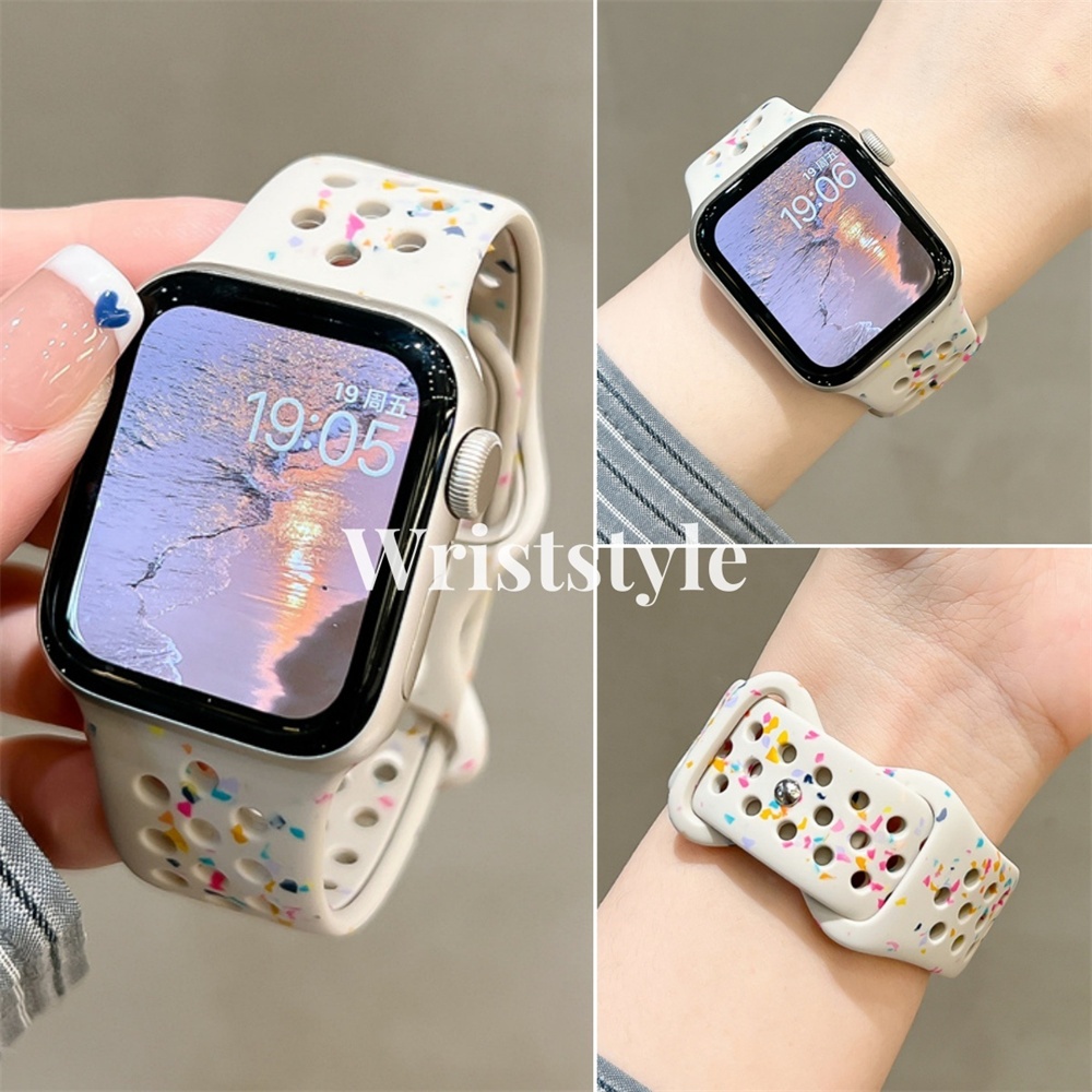 Multicolored dots กีฬาสายนาฬิกาซิลิโคนสําหรับ Apple Watch S11/10/9/8/7/6/5/4/3 SE3 ULTRA Breathable ผู้ชายผู้หญิงสร้อยข้อมือสําหรับ iWatch 49MM 46 45 44 42 41 40 38
